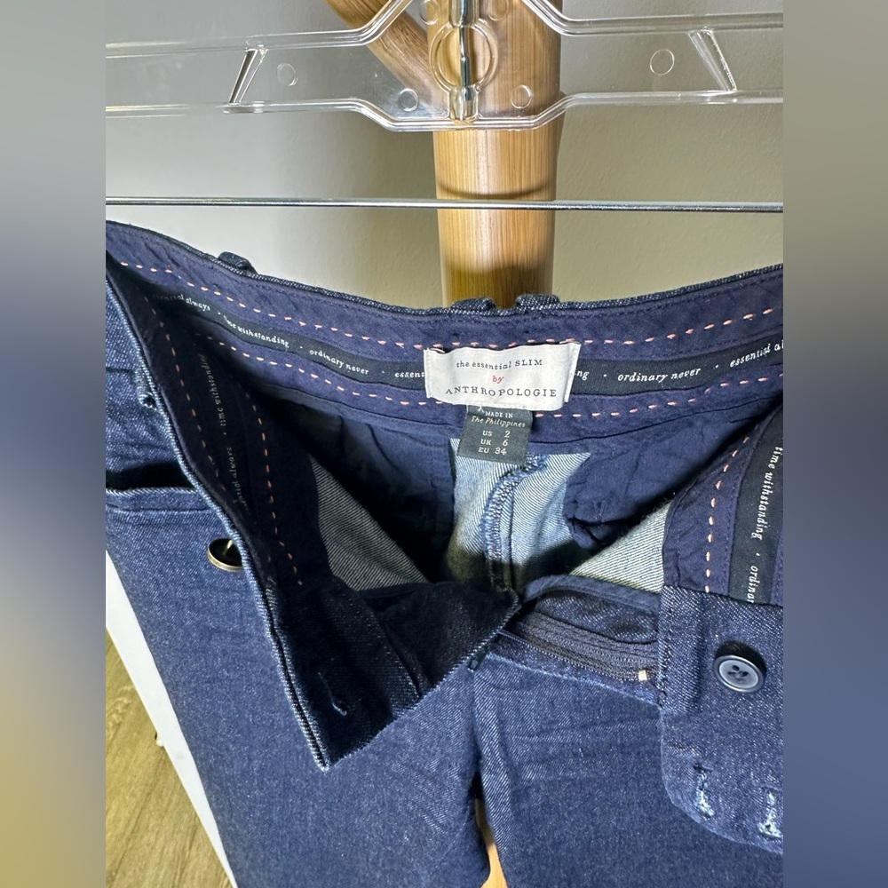 Anthropologie Essential Slim Denim Crop Trouser Dark Blue Jean Mid Rise Size 2 - Picture 9 of 11